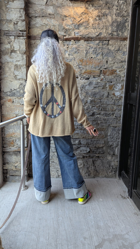 Open Front Peace Cardigan - TAN