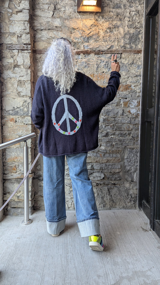 Open Front Peace Cardigan - NAVY