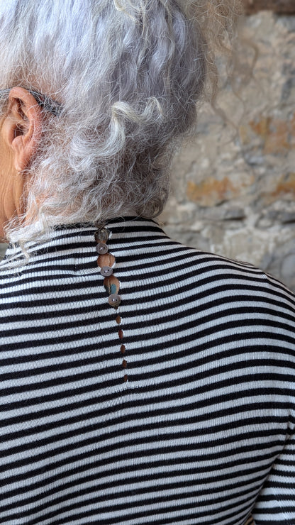 Black & White Striped Mock Neck Sweater