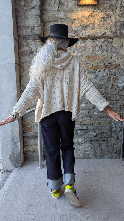100% Cotton hoody cardigan with bright coloured buttons- BEIGE