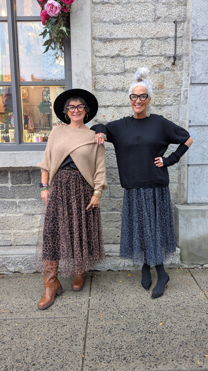 Animal Print Tulle Skirt- GREY and BLACK