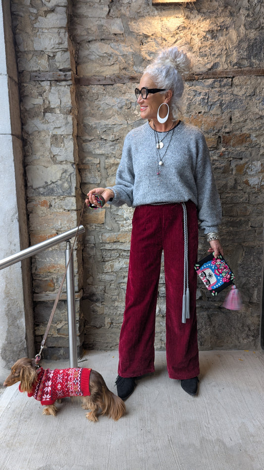 Red Faux Crushed Velvet pants with Pockets