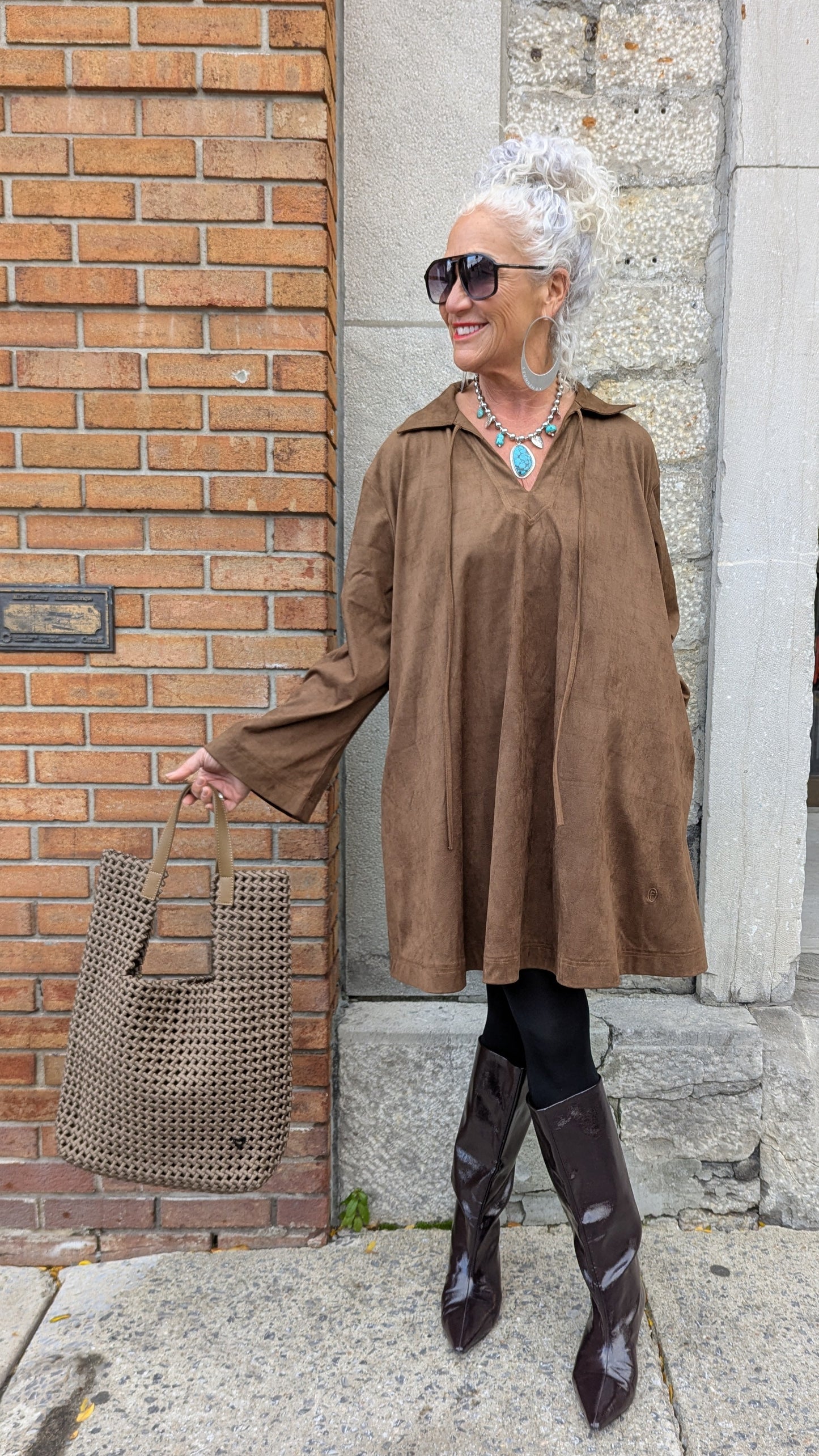 Brown Ultra Suede Tunic Dress