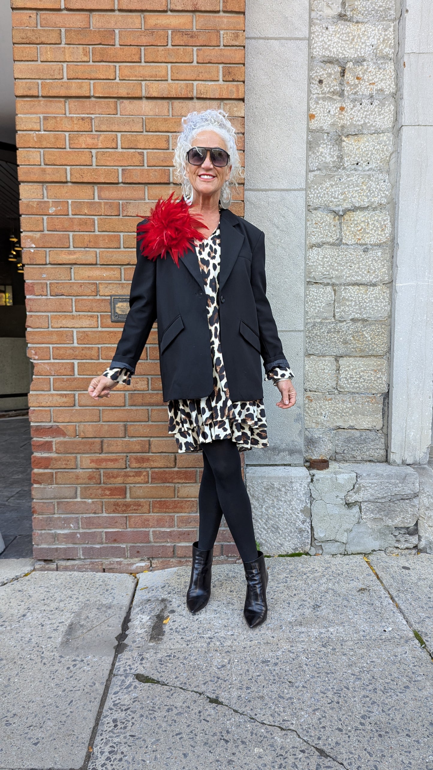 Animal Print Short Tiered Tunic Dress Brown Black Ivory