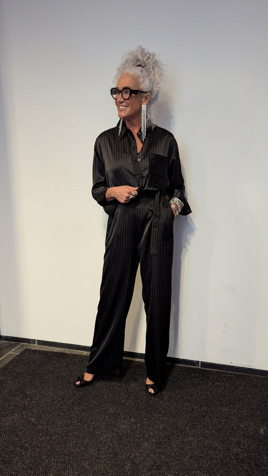 Silky Pinstripe Shirt - Black and White