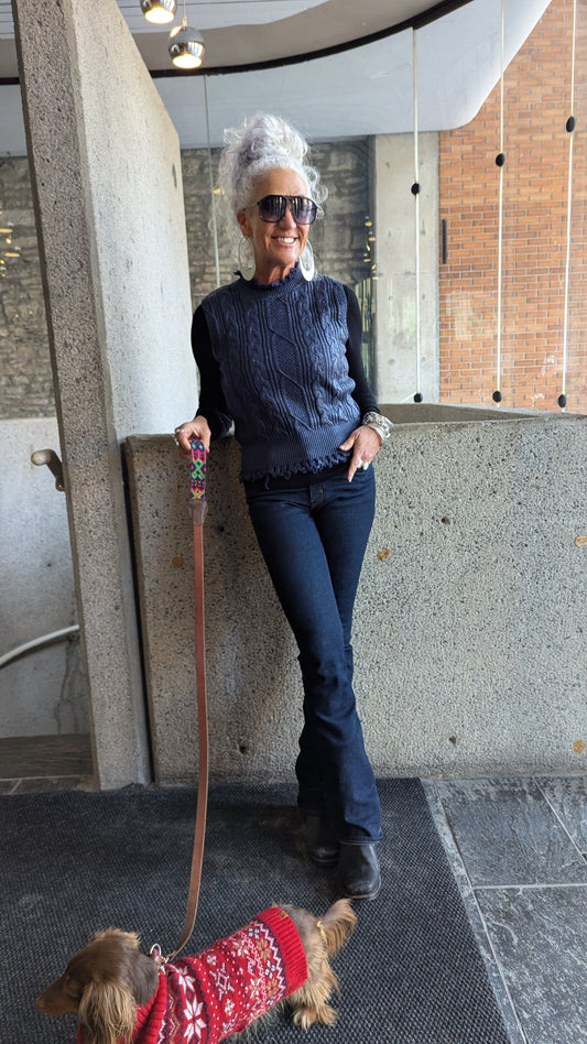 100% Cotton Navy Metallic Cable Sweater Vest