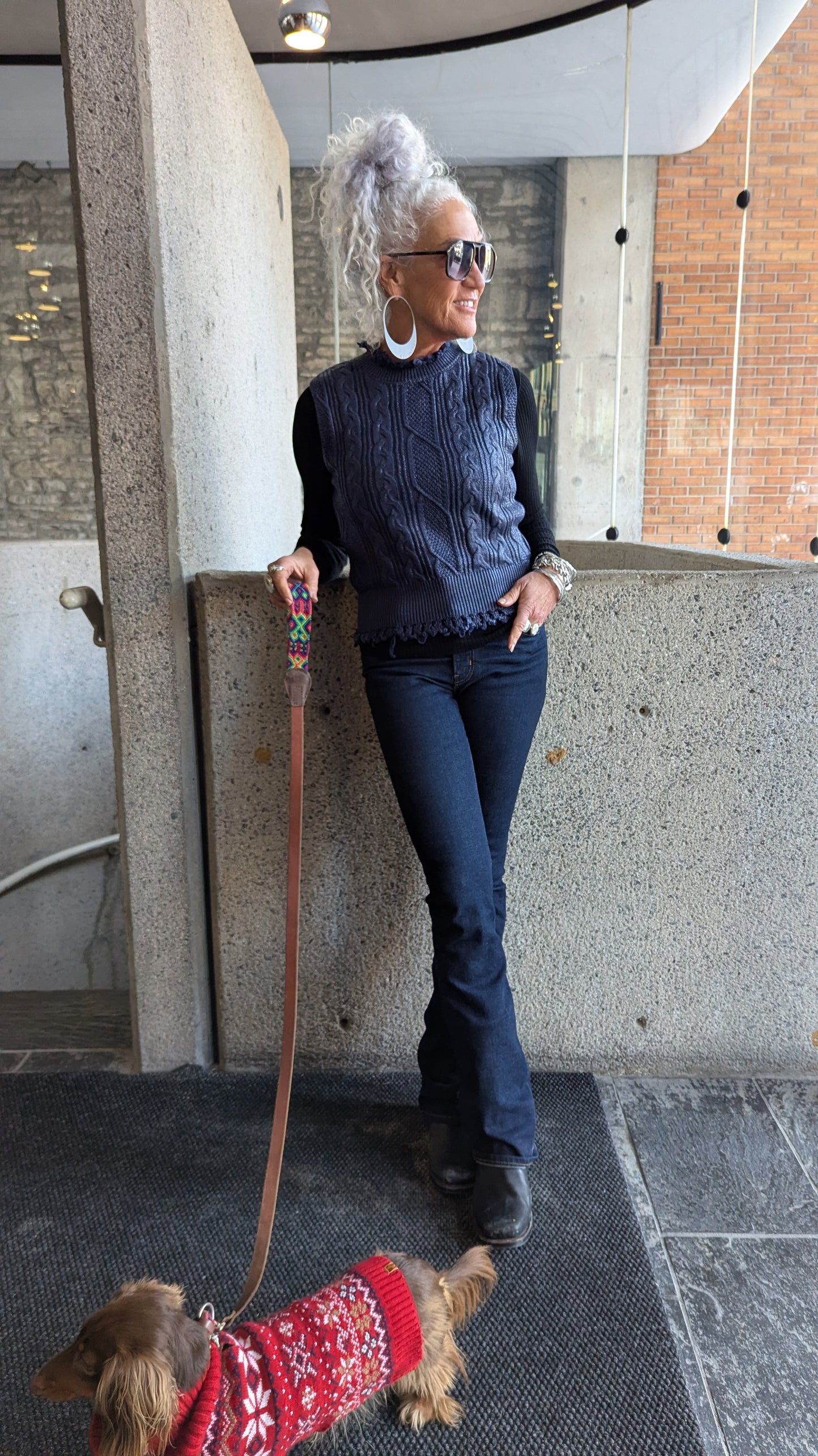 100% Cotton Navy Metallic Cable Sweater Vest