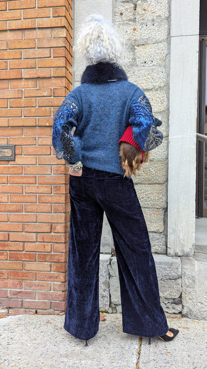 Blue Sequin Crew Neck Sweater