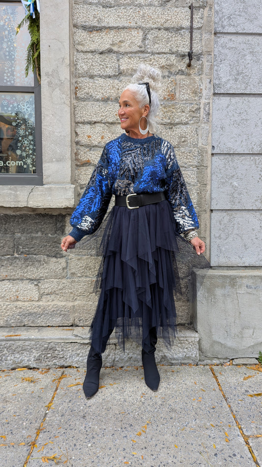Navy Tiered Tulle Skirt