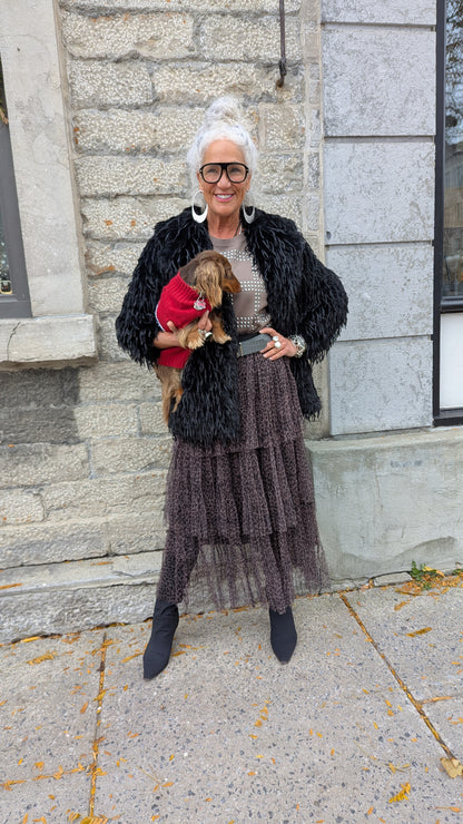 Knit Drop Shoulder Silver Studded Crew Neck Sweater - TAUPE