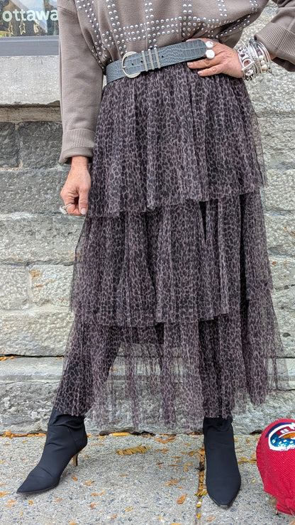 Animal Print Tiered Tulle Skirt