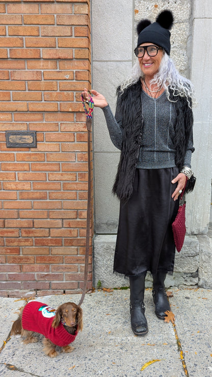 Black and Silver Metallic Lightweight V-neck Sweater