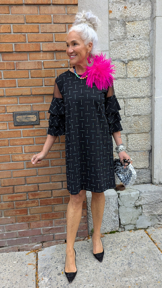 4 Season Black Fancy Rhinestone Pattern Dress