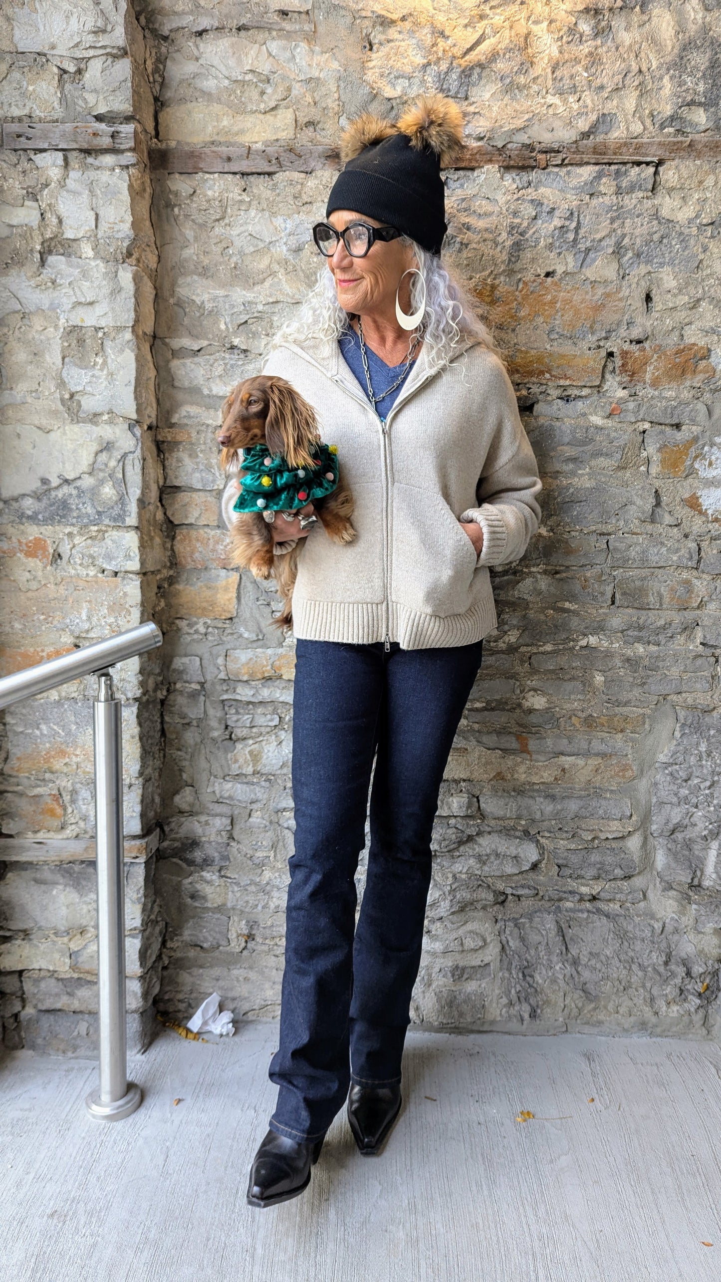 Cashmere Blend Lurex Zip-up Hoodie - Cream Gold