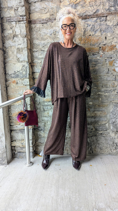 2PC Brown tiny Sequin Top and Pant Set