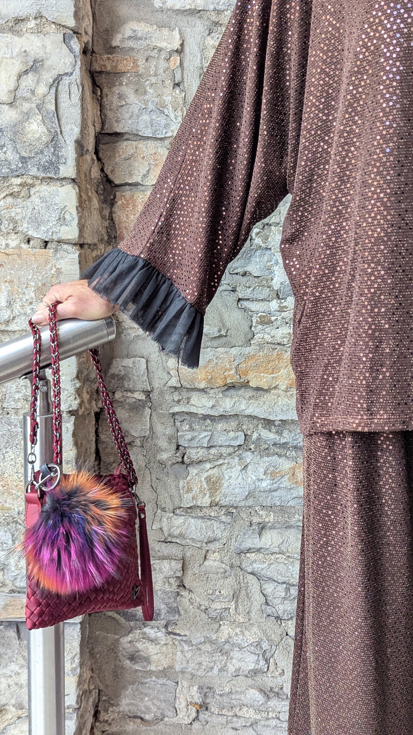 2PC Brown tiny Sequin Top and Pant Set