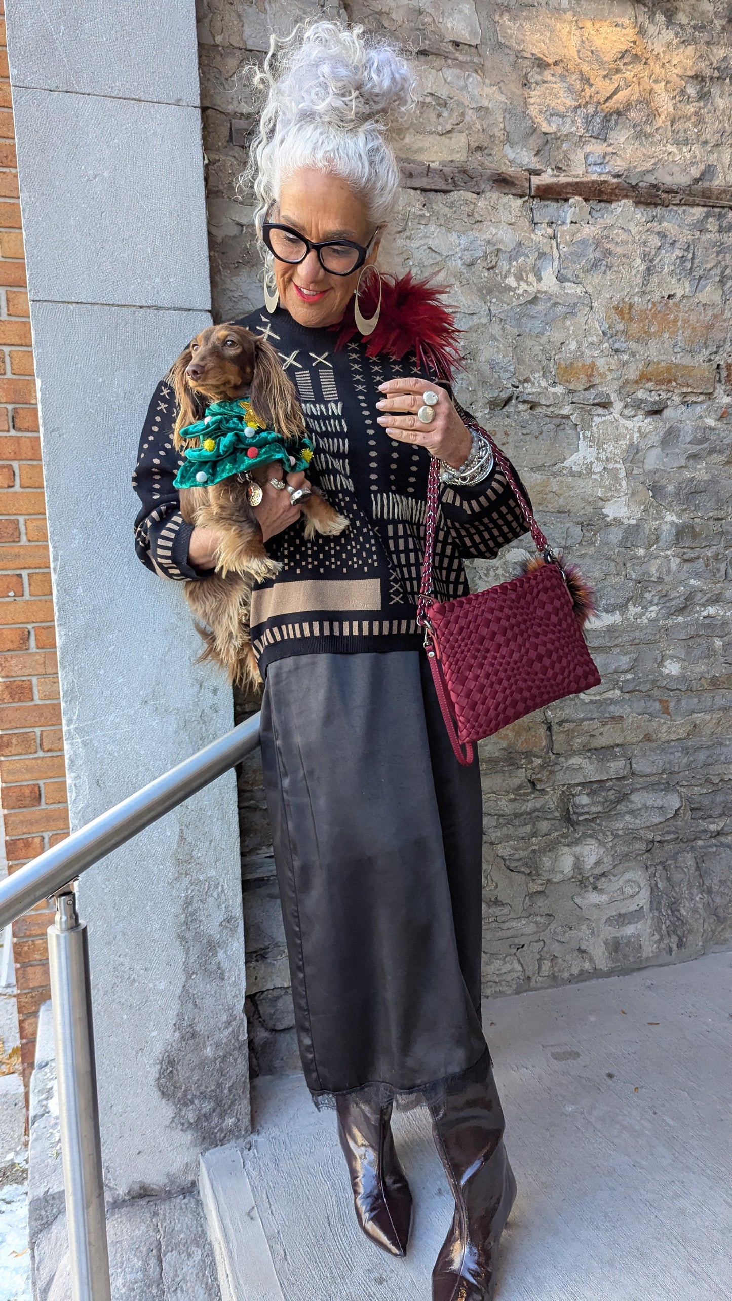 Black and Tan Embroidered Patterned Sweater