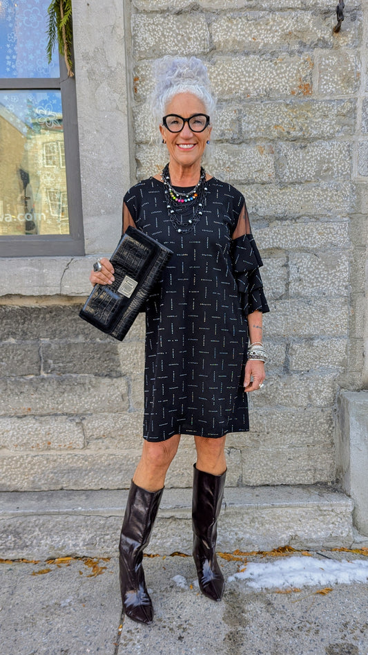 4 Season Black Fancy Rhinestone Pattern Dress