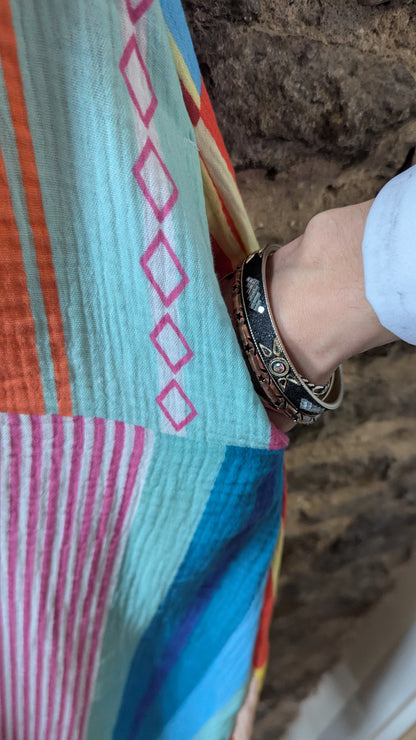 Lightweight 100% Cotton Multicolour Striped Tiered Halter Maxi Dress