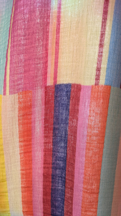 Lightweight 100% Cotton Multicolour Striped Tiered Halter Maxi Dress