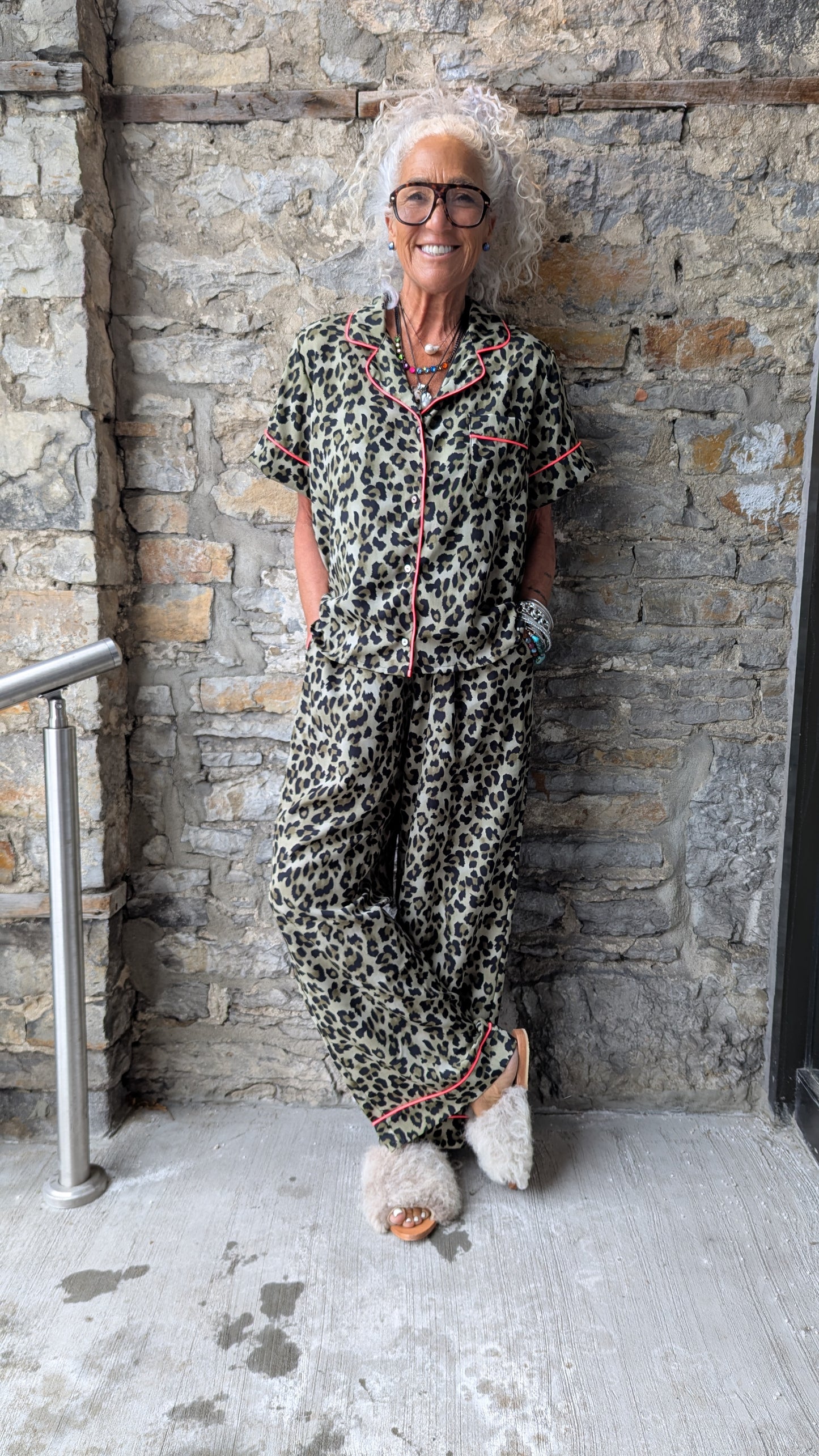 2 PC Cotton Animal Print and Hot Pink Pyjama Set