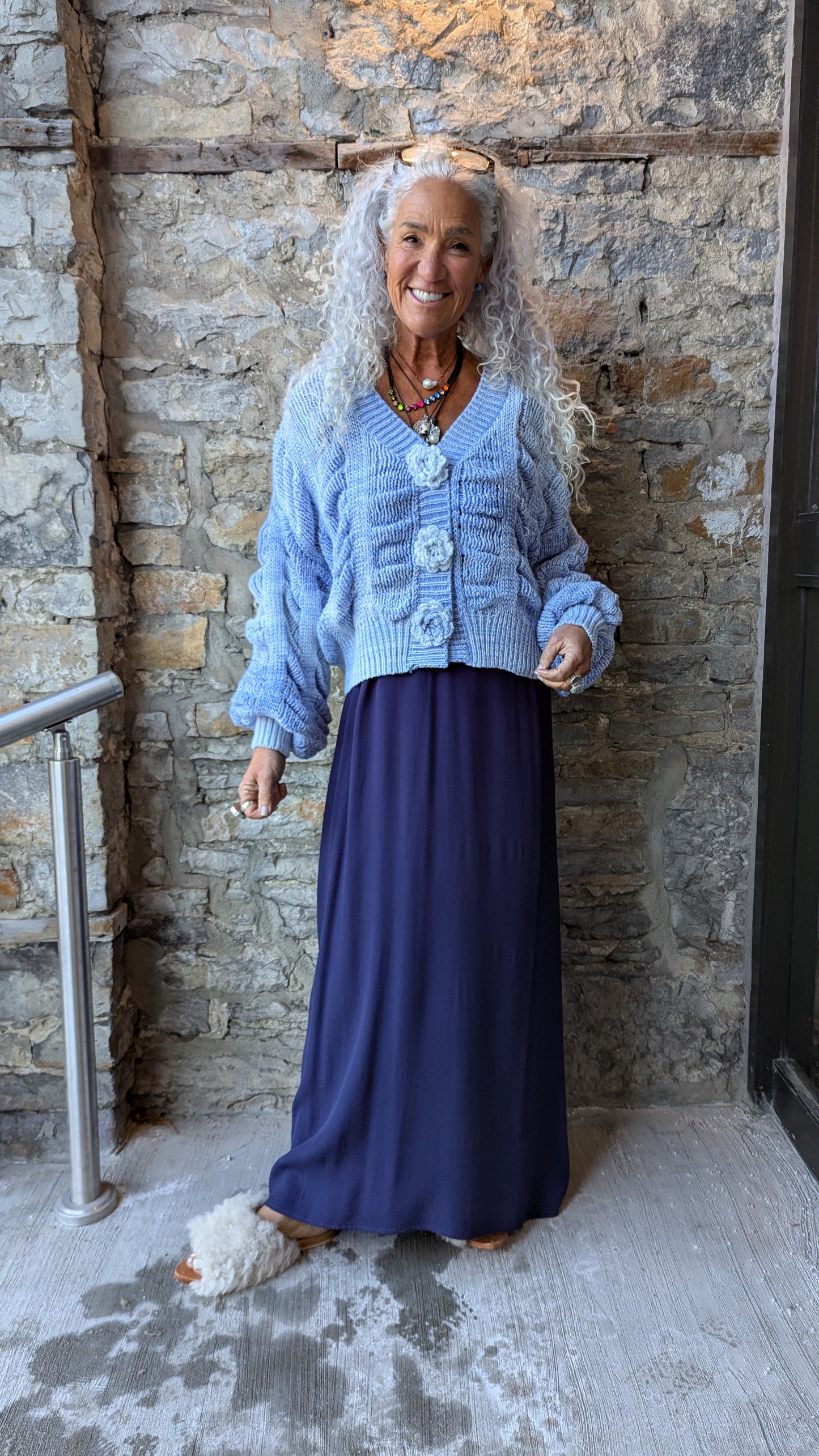 Oversized Blue Ombre Bubble Crochet Cardigan