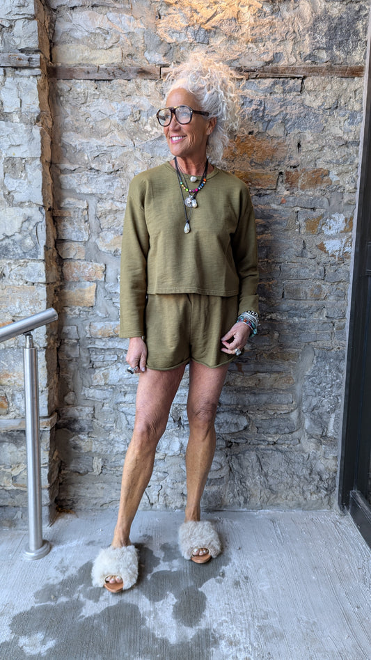 Cotton Sweatpant Short - Dark Olive