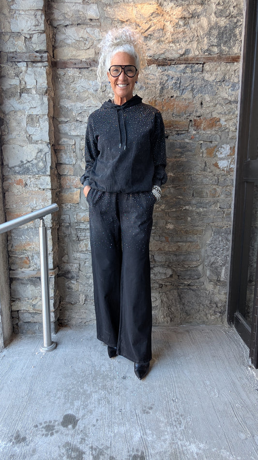 2PC 100% Black Cotton Sparkle Sweat SET