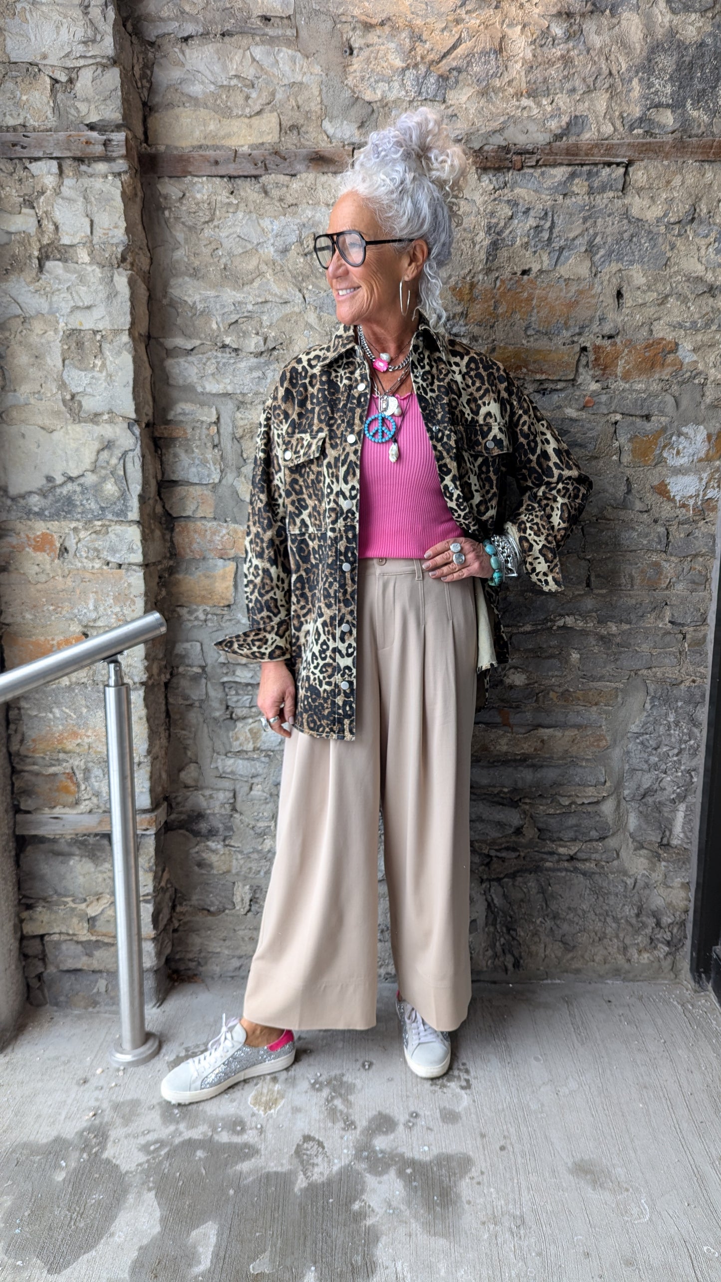 High Waisted Pleated Crop Wide Leg Trouser- TAN