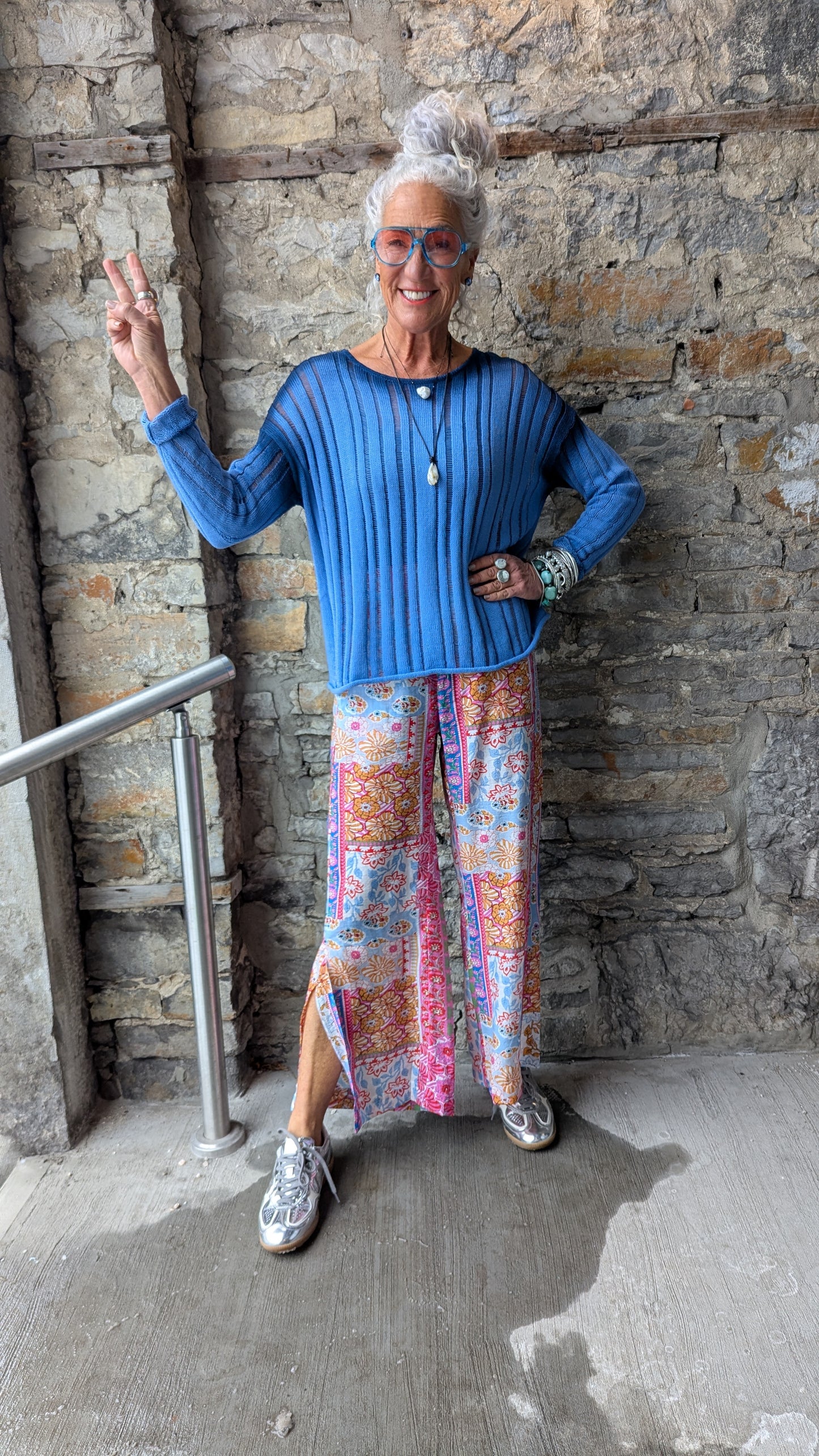 100% Cotton Knit Blue Ombre Sweater - Shades of Denim