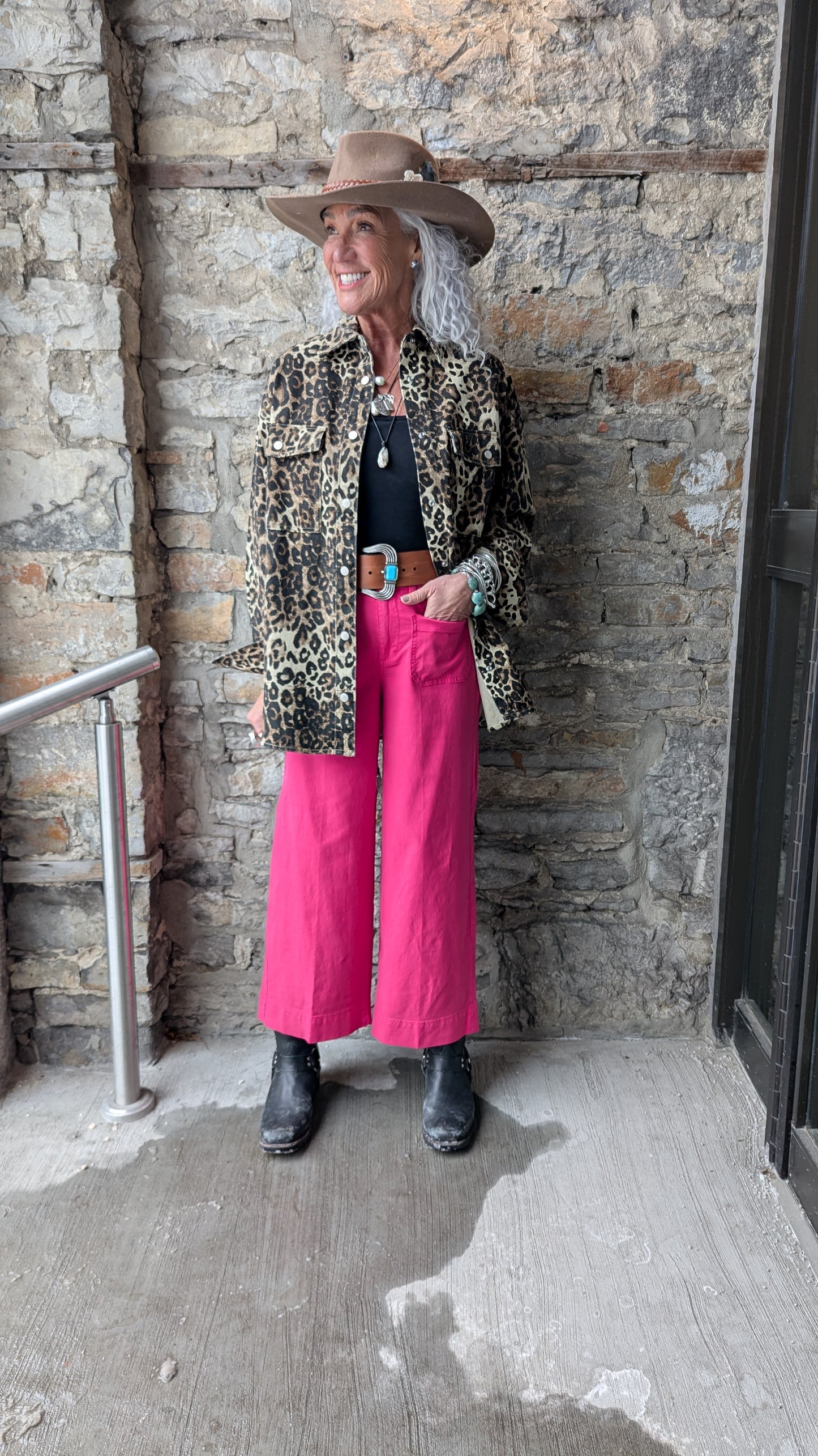 Wide Leg Utility Crop with Pockets - PINK