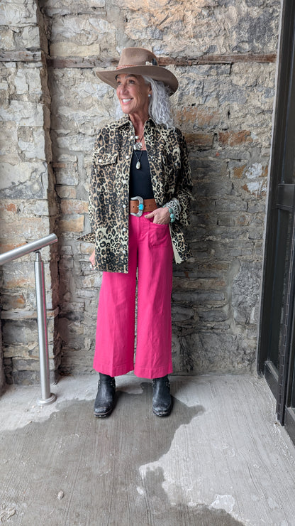 Wide Leg Utility Crop with Pockets - PINK