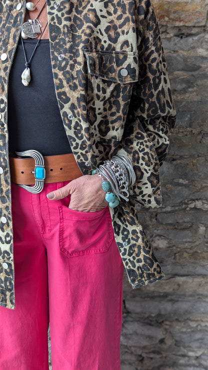 Wide Leg Utility Crop with Pockets - PINK