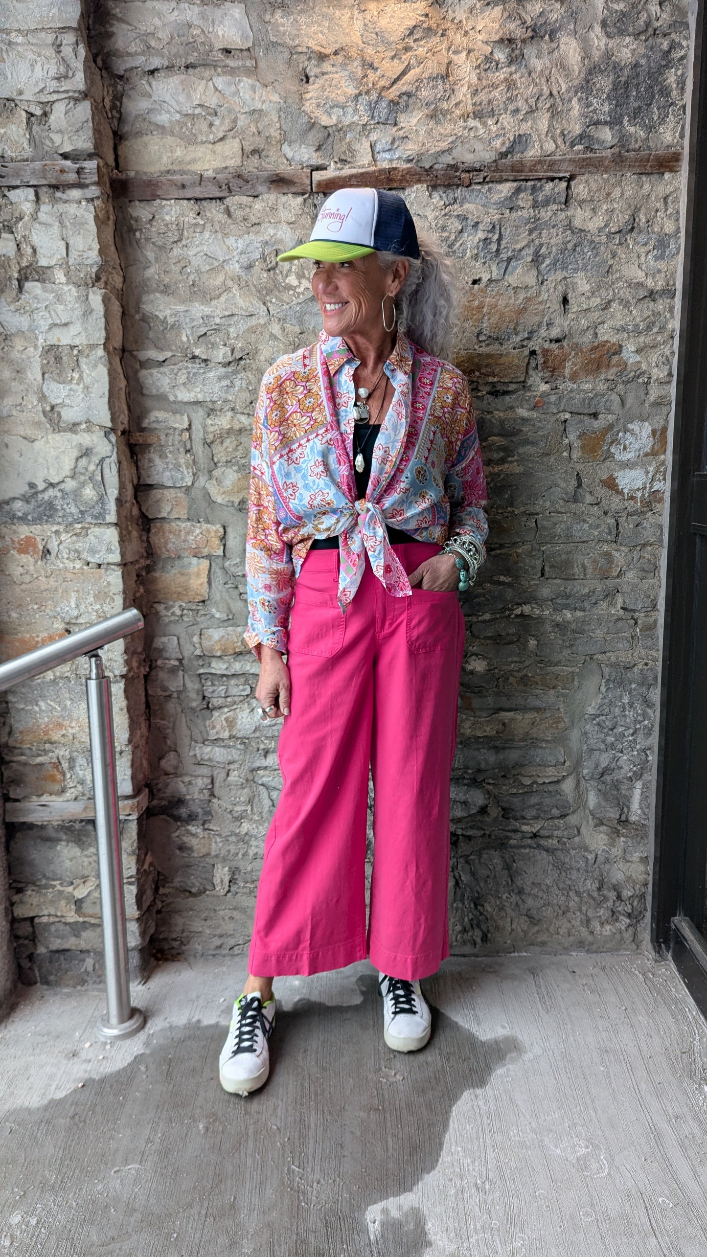 Multi Colour Floral Printed Lightweight Oversized Shirt- Pink Green White Blue