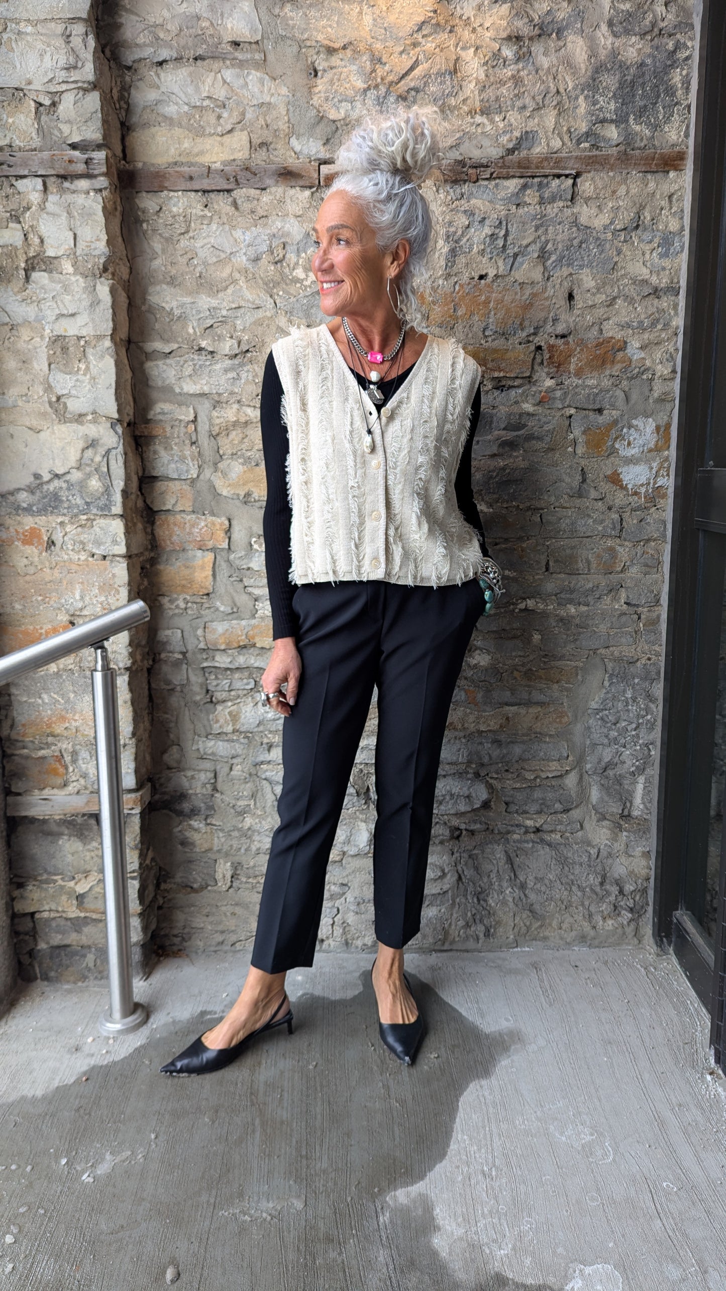 Eyelash Fringe Knit Vest - IVORY