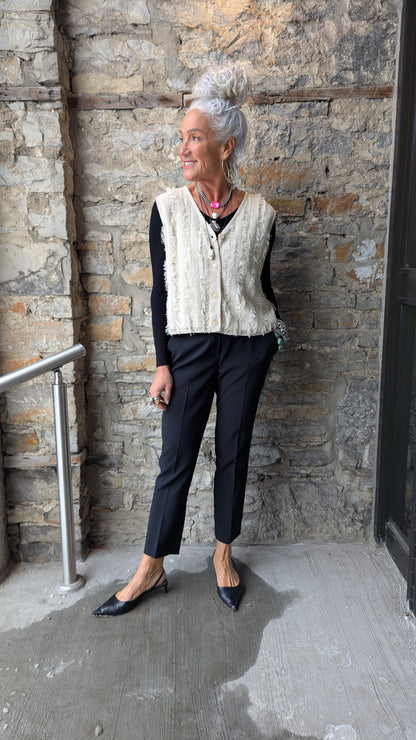 Eyelash Fringe Knit Vest - IVORY