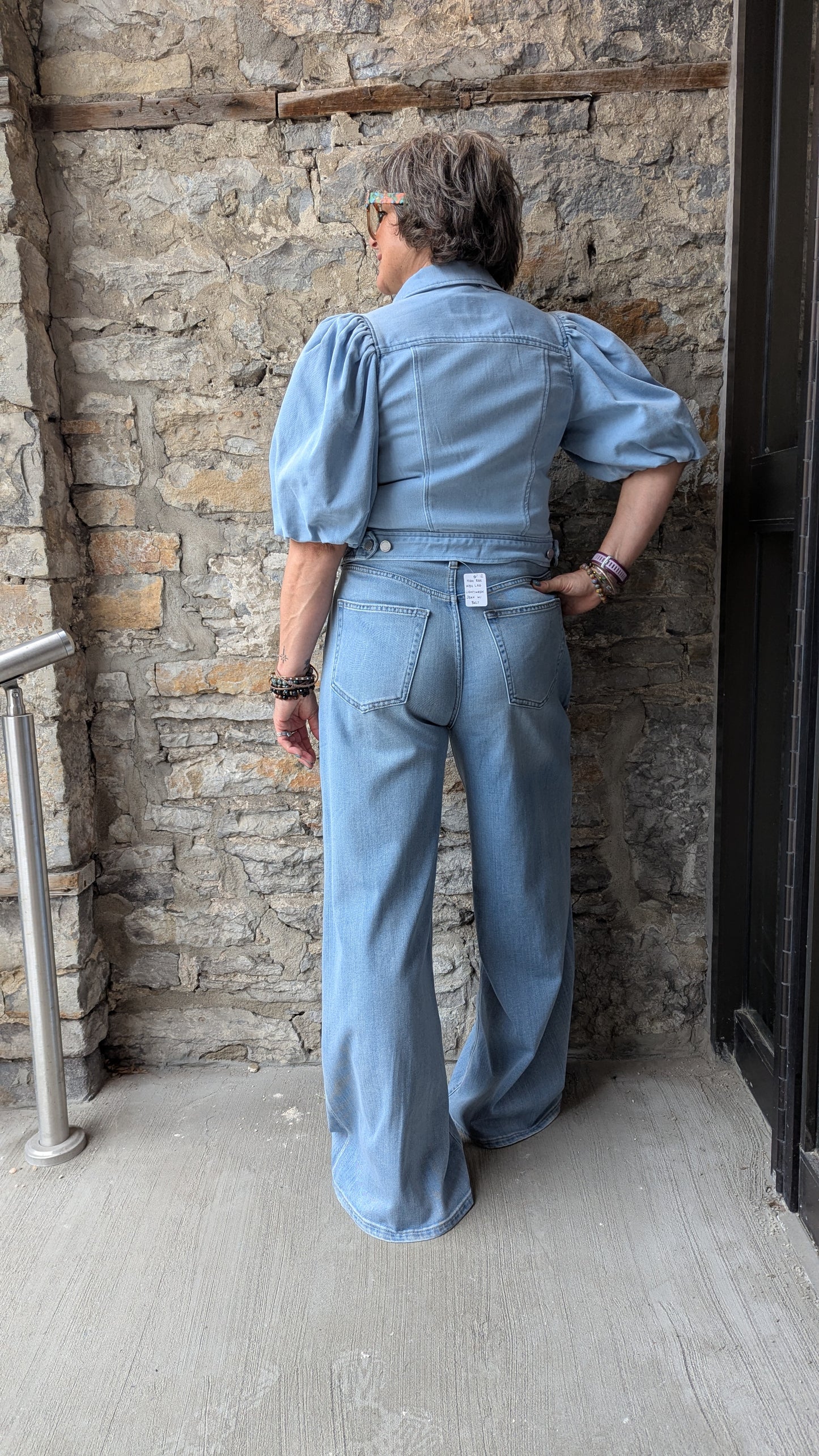 Stretch Cotton Puff Sleeve Cropped Denim Jacket