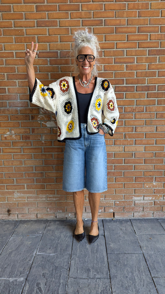100% Cotton Granny Patch Short Cardigan