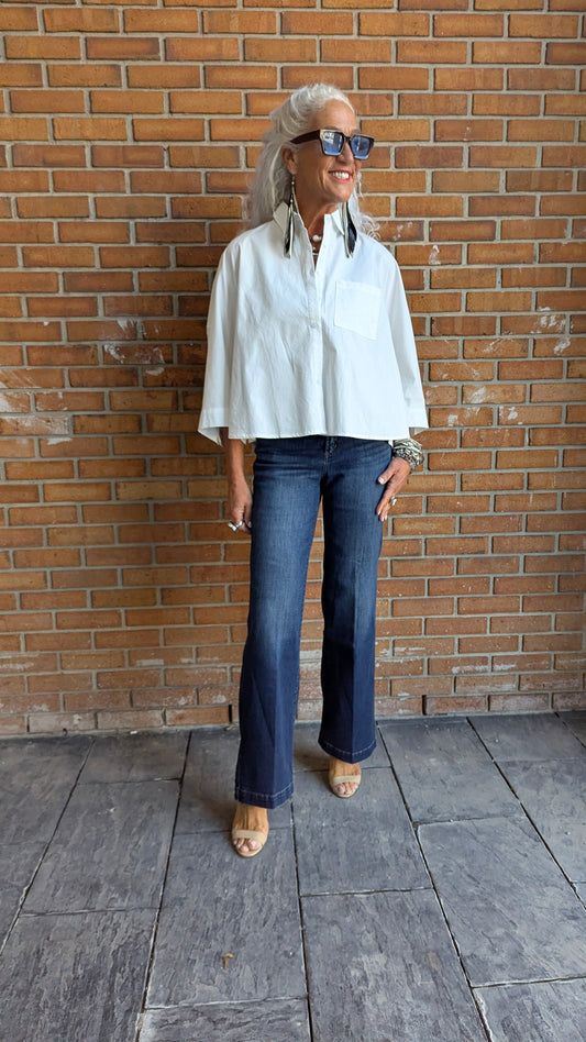 100% Cotton Oversized Button Front Shirt- WHITE