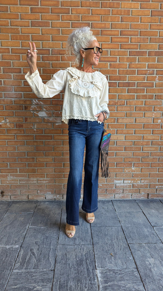 100% Cotton Eyelet Shirt - BEIGE