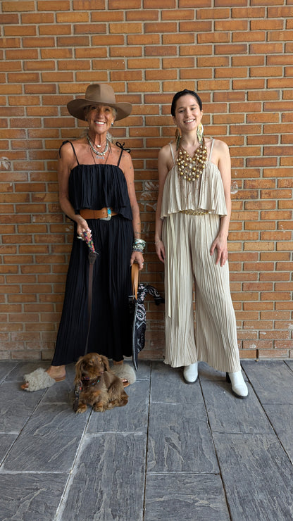 Pleated Wide Leg Jumpsuit - BLACK