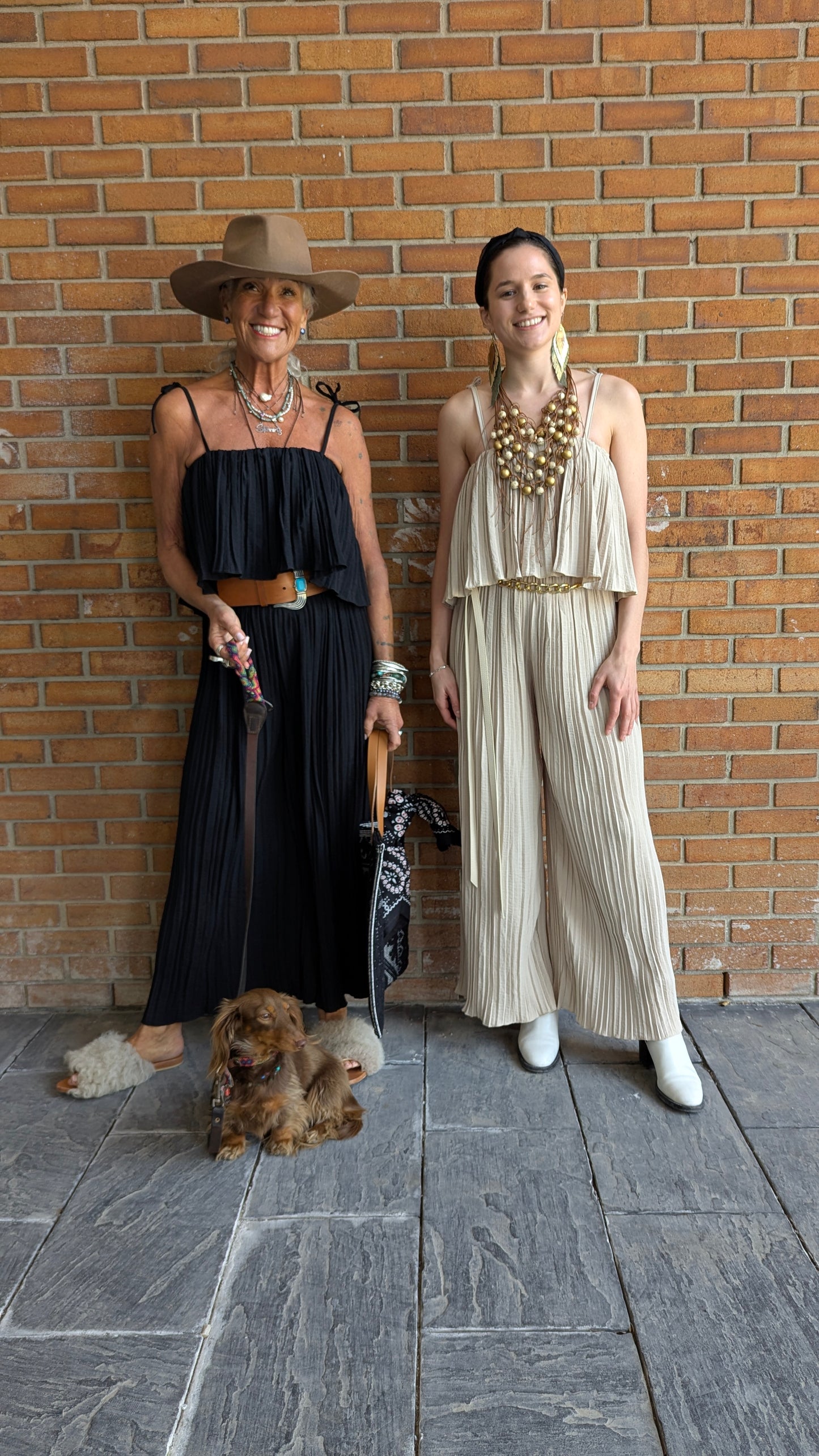 Pleated Wide Leg Jumpsuit - BEIGE