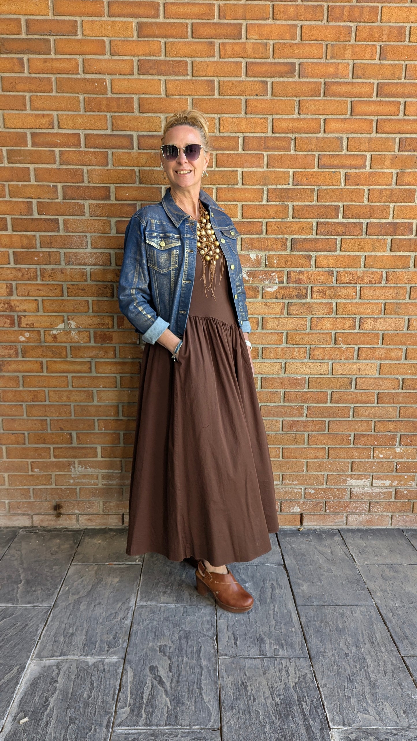 Racer Back Drop Waist Maxi Dress- BROWN