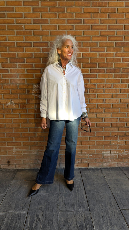 100% Cotton Oversized Classic White Button Front Shirt