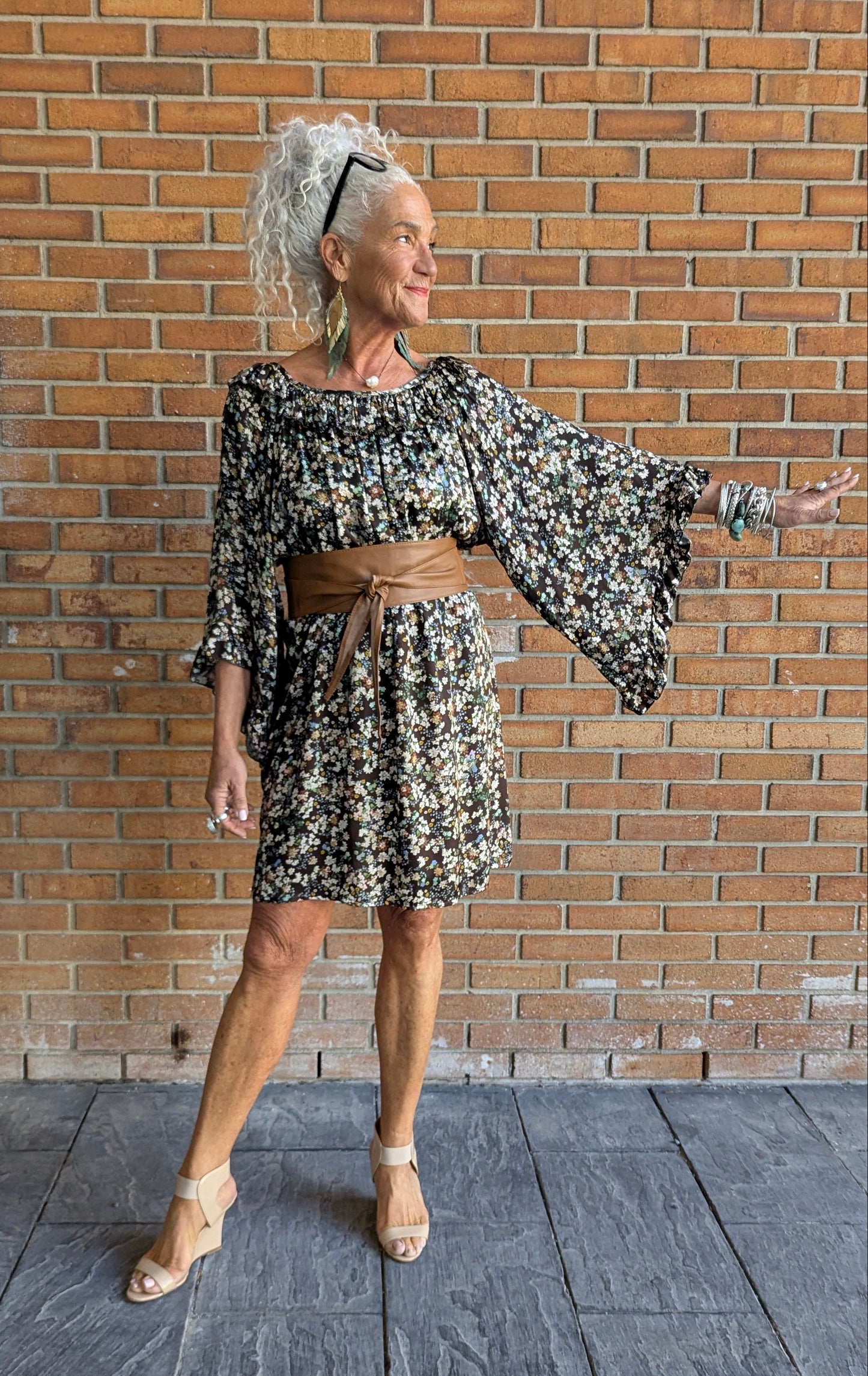 Floral Ruffled Sleeve A-line Dress