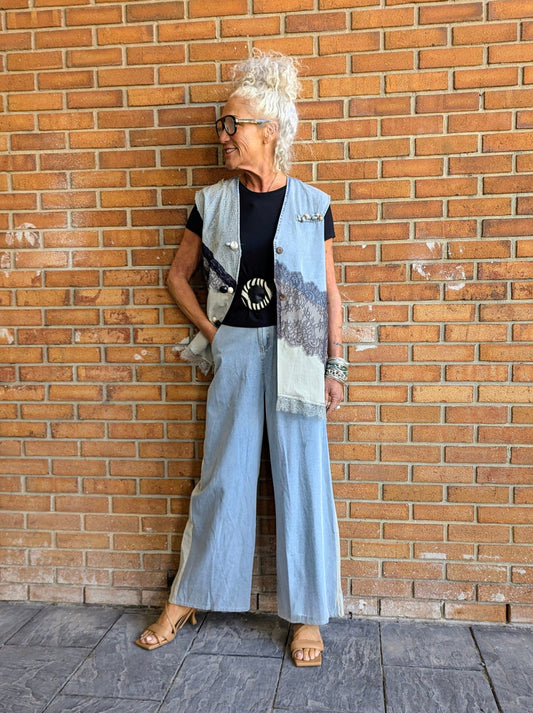 Wide Leg Denim and Lightweight Canvas Mixed Pants