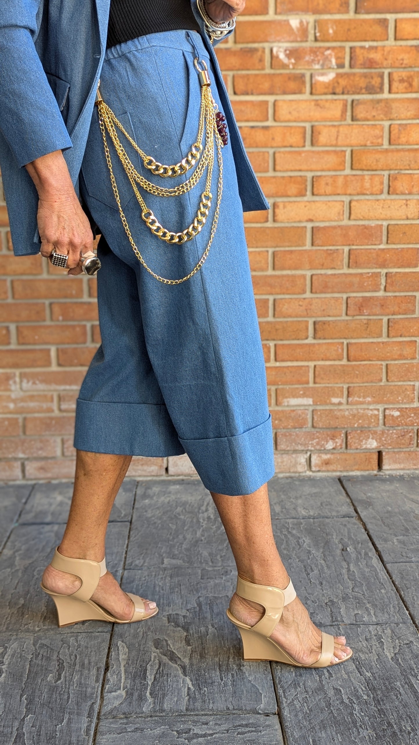 100% Cotton Denim Culottes with Removable Chain