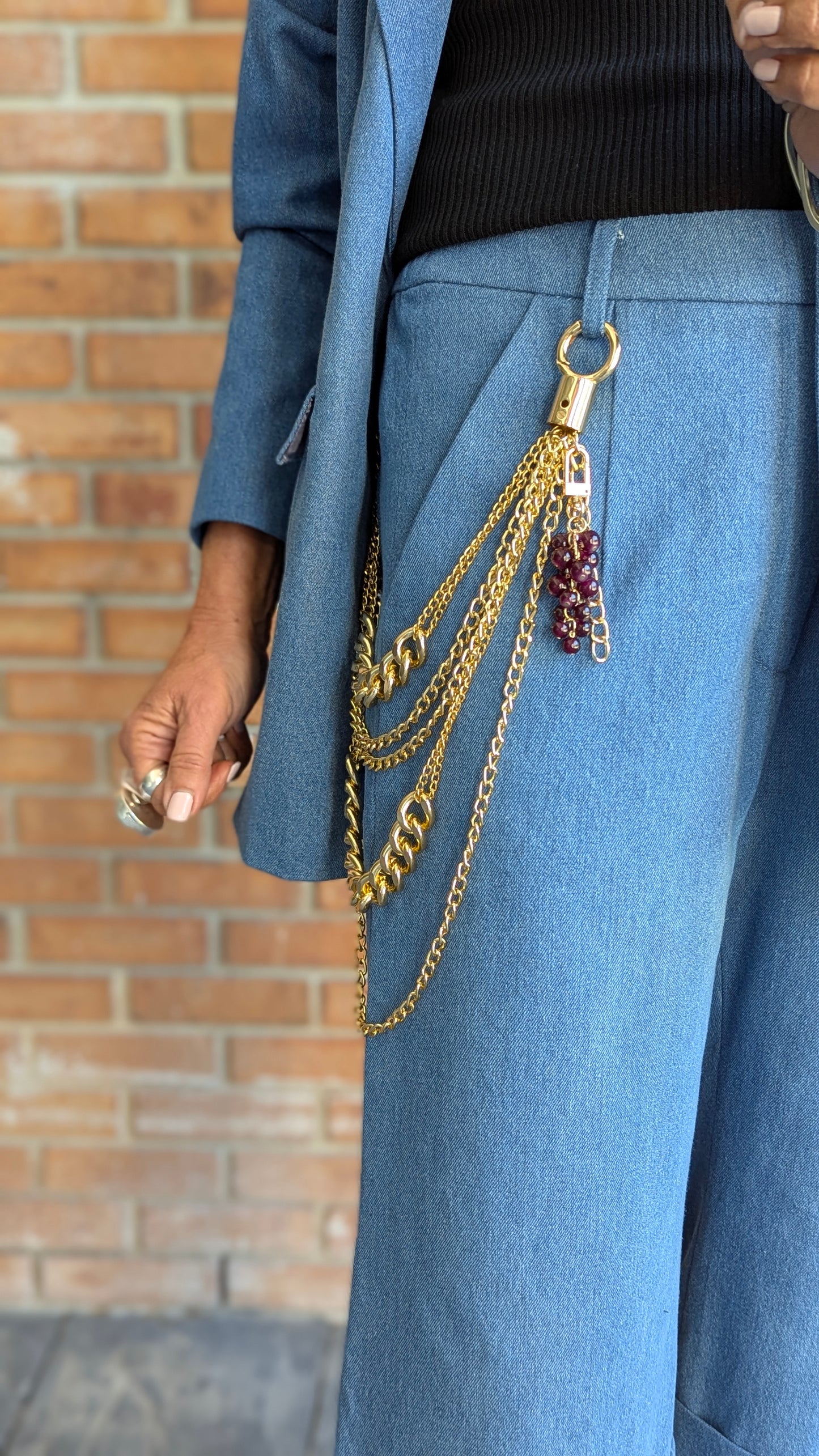 100% Cotton Denim Culottes with Removable Chain