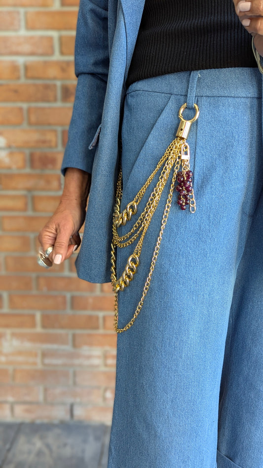 100% Cotton Denim Culottes with Removable Chain