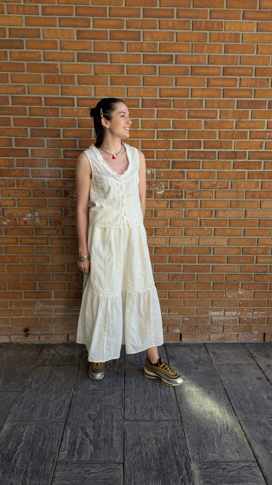 100% Cotton Eyelet Tiered Maxi Skirt -IVORY